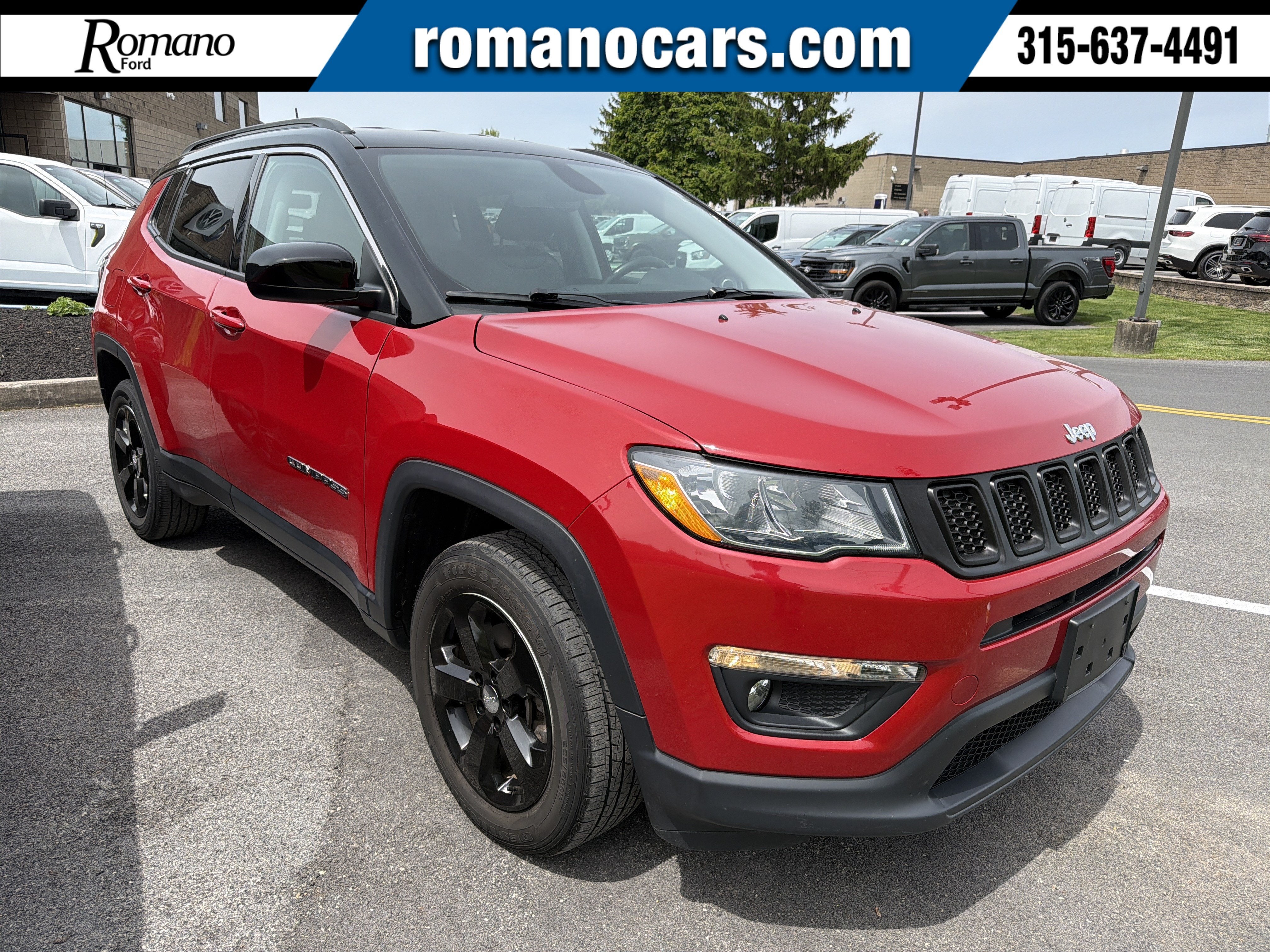 2020 Jeep Compass Latitude in Redline Pearlcoat — front three-quarter view